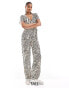 JDY Tall tie waist wide leg jumpsuit in mono zebra