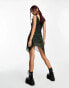 COLLUSION x TAMMY mesh denim printed cami dress with hot fix branding in green