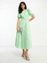 Фото #2 товара ASOS DESIGN belted midi skater dress in textured jacquard in apple green