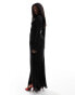 ASOS DESIGN chainmail sheer plunge maxi dress with angel sleeves in black