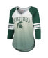 Фото #3 товара Women's White, Green Michigan State Spartans Lead Off Ombre Raglan 3/4-Sleeve V-Neck T-shirt