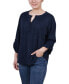 Women's 3/4 Roll Tab Sleeve Y-Neck Top Голубой, Small - фото #3