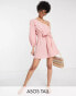 Фото #2 товара ASOS DESIGN Tall one shoulder belted beach mini dress in pink super crinkle