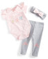 ფოტო #1 პროდუქტის Baby Girls Princesses Bodysuit, Pants & Headband, 3 Piece Set