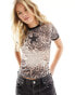 ASOS DESIGN ringer baby tee with mesh star graphic in leopard print Леопардовый, XS - EU 32-34 - фото #1