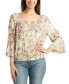 Фото #1 товара Juniors' Printed 3/4-Sleeve Smocked-Hem Top