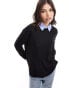 New Look long sleeve knitted top in black Черный, S - EU 36-38 - фото #2