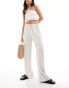 Фото #1 товара Pimkie linen mix drawstring waist wide leg trousers in stone