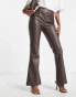 Фото #3 товара ASOS DESIGN Hourglass stretch faux leather flare trouser in chocolate