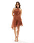 Фото #2 товара ASOS DESIGN cross front halter gathered mini dress with side split in brown