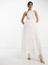 Vila Bridal halterneck tulle midi dress with tiered skirt in white