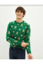 Фото #2 товара Свитер мужской LC WAIKIKI Зеленый Трикотажный свитер с карманом велосипедным воротником на новогоднюю тему