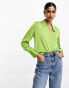 Фото #1 товара Mango classic fit satin collared shirt in bright green