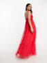 Фото #4 товара Anaya tulle maxi dress with tiered skirt in bright red