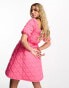 Фото #3 товара Threadbare quilted puff sleeve mini dress in pink