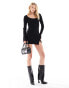 Фото #4 товара ASOS DESIGN Tall knitted mini dress with scoop neck and tie detail in black