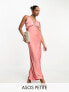 Фото #1 товара ASOS DESIGN Petite satin plunge slouchy maxi dress in rose pink