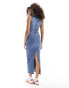 Фото #4 товара Pull&Bear racer neck denim maxi dress in medium blue