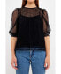Фото #1 товара Women's Embroidered Puff Sleeve Satin Bow Top