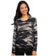 Фото #1 товара DKNYC Women's Printed Crinkle Sheer Double Layer Hem Knit Top Black S