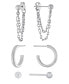 Фото #2 товара 3pc Post Ball, Hoop and Chain Earring Set in Gold or Silver Plated