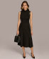 ფოტო #1 პროდუქტის Women's Mock-Neck Faux-Leather-Trim Dress