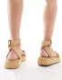 Truffle Collection wide fit raffia ankle strap sandal in natural