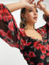 In The Style sweetheart neckline volume sleeve body in black floral