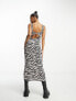 Фото #1 товара Miss Selfridge twist back scoop midi dress in zebra print