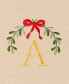 Christmas Mistletoe Monogram White Embroidered Luxury Turkish Cotton Hand Towels, 2 Piece Set