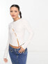 COLLUSION long sleeve textured cut out top in white