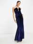 Фото #4 товара ASOS DESIGN front knot plunge v wire velvet maxi dress in midnight blue