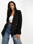 Фото #3 товара Miss Selfridge Petite oversized double breasted blazer in black - BLACK