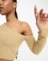 Фото #3 товара Stradivarius cold shoulder open knit top in camel