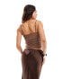 New Look ruched mesh cami top in mid brown