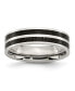 Stainless Steel Double Row Black Fiber Inlay 6mm Band Ring