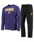 ფოტო #1 პროდუქტის Men's Black, Purple Phoenix Suns Long Sleeve T-shirt and Pants Sleep Set