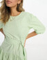 Фото #4 товара ASOS DESIGN cotton drop waist mini dress with D-ring in sage green