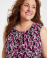 ფოტო #3 პროდუქტის Plus Size Printed Keyhole Sleeveless Top