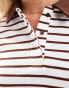 Фото #2 товара Vero Moda Petite jersey polo top co-ord in cream and brown stripe