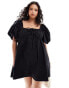 Фото #4 товара ASOS DESIGN Curve puffed sleeve smock mini dress in black