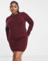 Brave Soul Plus crew neck jumper dress in burgundy