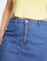 DTT Plus Clara high waisted stretch denim skirt in mid blue