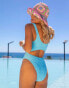 Фото #3 товара South Beach x Misha Grimes jacquard towelling cut out front swimsuit in light blue