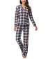 Women's Long Sleeve Notch Collar Top with Lounge Pants 2 Piece Pajama Set