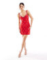 ASOS DESIGN sweetheart neckline structured mini dress with all over embellishment in red Красный, 32 - фото #1