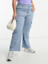 Фото #3 товара Yours wide leg cargo jean in mid blue