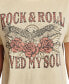 Women's Embellished Rock N Roll Saved My Soul Graphic Print Cotton T-Shirt Pelican, 2XL - фото #4