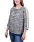 ფოტო #3 პროდუქტის Petite 3/4 Sleeve Tunic with Crochet and Tie Neck