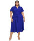 Фото #1 товара Plus Size Tie-Waist Point Collar A-Line Dress